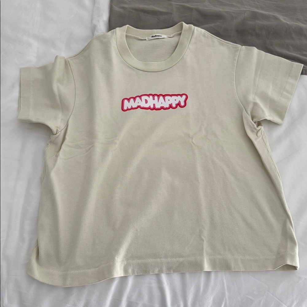 Madhappy Off-White Tee with Vibrant Pink Logo